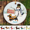 Dachshund Dog Merry Woofmas Snowman Personalized Christmas Cirlce Ornament