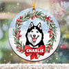 Dogs Christmas Wreath Bow Personalized Circle Ornament