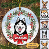 Dogs Christmas Wreath Bow Personalized Circle Ornament