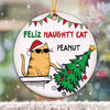 Feliz Naughty Cats Christmas Personalized Circle Ornament