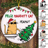 Feliz Naughty Cats Christmas Personalized Circle Ornament