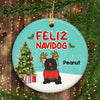 Feliz Navidog French Bulldog Christmas Personalized Circle Ornament