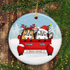 Funny Cat Peeking Christmas Truck Personalized Circle Ornament