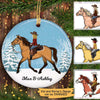 Little Girl Riding Horse Personalized Christmas Circle Ornament