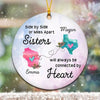 Long Distance Sisters Watercolor Flower States Personalized Circle Ornament