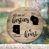 Long Distance Wooden Texture Personalized Circle Ornament