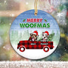 Merry Woofmas Dogs Plaid Truck Personalized Circle Ornament