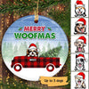 Merry Woofmas Dogs Plaid Truck Personalized Circle Ornament