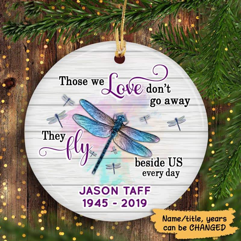 Pastel Dragonfly Those We Love Memorial Personalized Circle Ornament