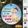 Sitting Cat Meowy Christmas Mom Personalized Circle Ornament