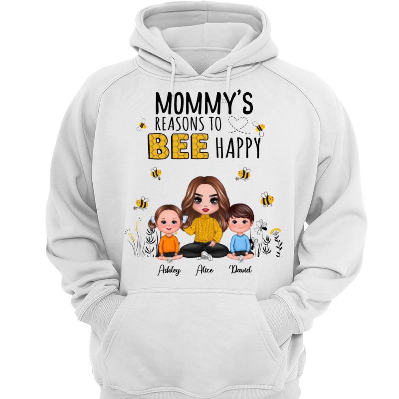 Mom Reason To Bee Happy Doll Woman Sitting With Kids Personalized Shirt