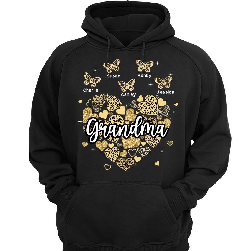 Leopard Hearts Inside Heart Butterflies Grandma Personalized Hoodie Sweatshirt
