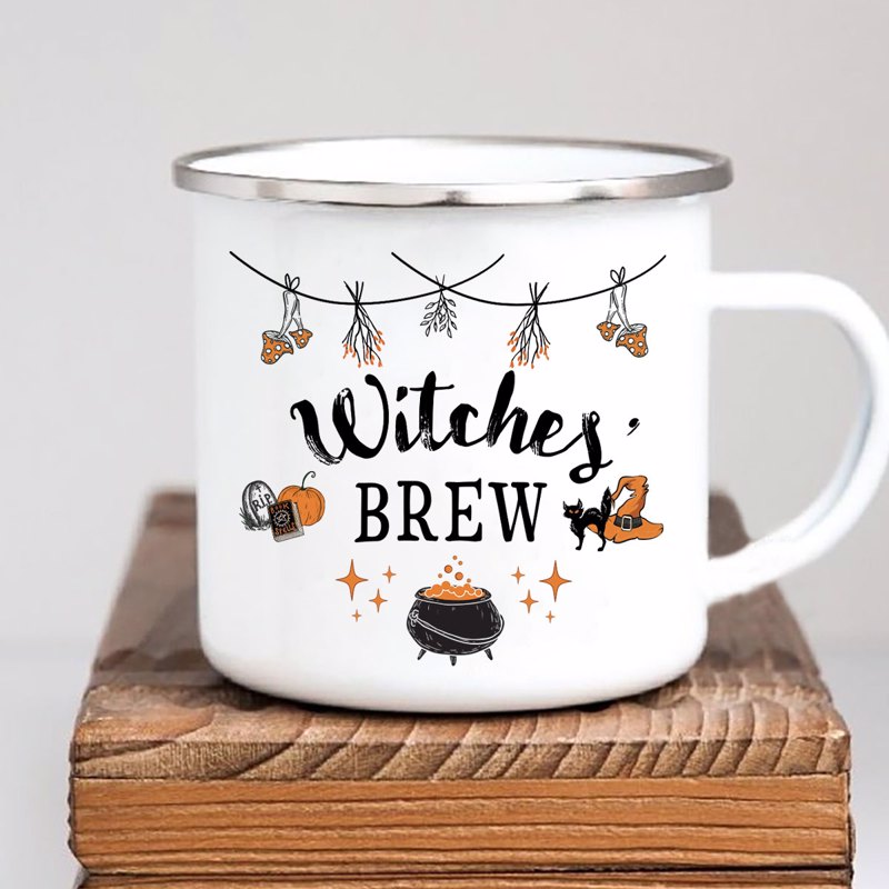 Witches Brew Fall Season Halloween Gift for Her, Gift For Mom Bestie Sister Grandma Co-worker Enamel Campfire Mug