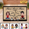 Family Doll Couple Dad Mom Kids Dogs Cats Sitting Home Sweet Home Personalized Doormat
