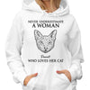 Never Underestimate Woman Loves Cats Cat Head Outline Personalized Shirt