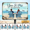 Back View Couple Sitting Beach Landscape Personalized Metal Sign