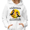 Halloween Witch Besties On Broom Trouble Together Personalized Shirt