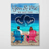 Heart Beach Blue Wood Texture Couple Back View Personalized Vertical Poster