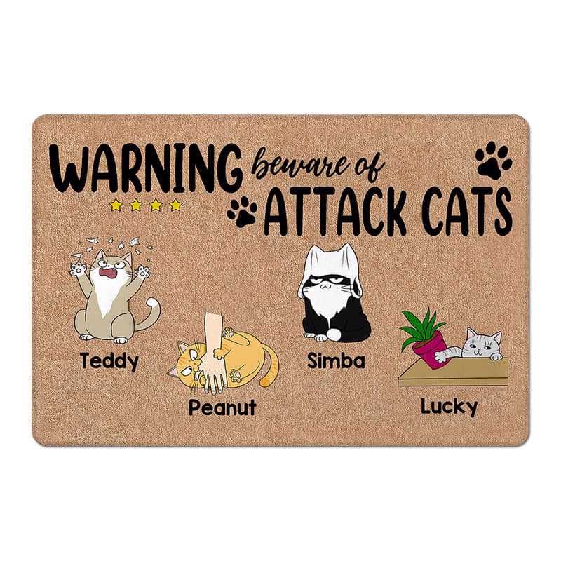 Beware Of Attack Cats Personalized Doormat