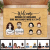 Beware Of Husband Wife Kids Personalized Doormat