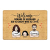 Beware Of Husband Wife Kids Personalized Doormat