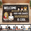 Beware Of Wife Kid Husband Personalized Doormat