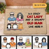 Crazy Cat Lady & Grumpy Old Man Live Here With Cats Personalized Doormat