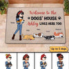 Dog Mom Just Lives Here With Sleeping Dogs Personalized Doormat