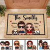 Doll Couple And Dogs Frame Welcome Personalized Doormat