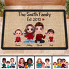 Doll Couple And Kids Sitting Family Housewarming Gift Personalized Doormat