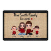 Doll Couple And Kids Sitting Family Housewarming Gift Personalized Doormat