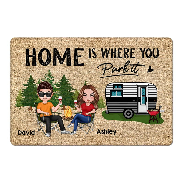 Doll Couple Camping Home Is Where We Park Personalized Doormat