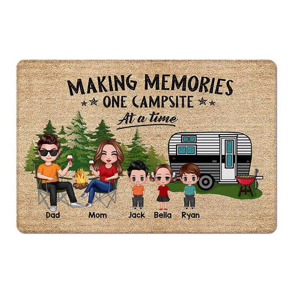 Doll Couple Camping With Kids Family Personalized Doormat
