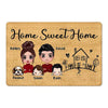 Doll Couple Kids Dogs Cats Sketch House Personalized Doormat