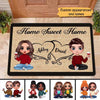 Couple Sitting Home Sweet Home Personalized Doormat, Anniversary Gift For Him, For Her