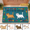 Floral Frame Home Is Where The Fluffy Cats Are Personalized Doormat