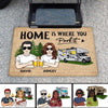 Front View Couple Camping Home Is Where You Park It Personalized Doormat