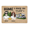 Front View Couple Camping Home Is Where You Park It Personalized Doormat