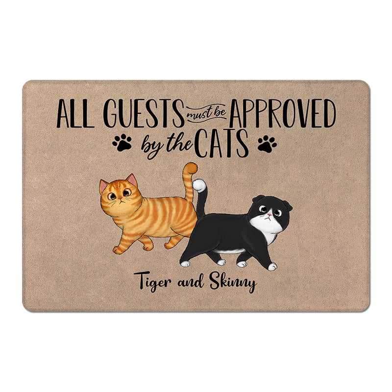 Guests Must Be Approved By Walking Fluffy Cat Personalized Doormat