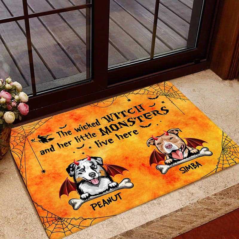 Halloween Wicked Witch Little Monster Dog Personalized Doormat