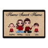 Home Sweet Home Doll Couple And Kids Sitting Personalized Doormat