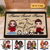 Home Sweet Home Doll Couple Sitting & Dogs Personalized Doormat