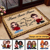 Home Sweet Home Doll Couple Sitting Housewarming Gift Leopard Personalized Doormat