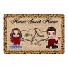 Home Sweet Home Doll Couple Sitting Housewarming Gift Leopard Personalized Doormat