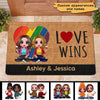 LGBT Doll Couple Sitting Love Wins Gift Personalized Doormat