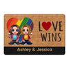 LGBT Doll Couple Sitting Love Wins Gift Personalized Doormat