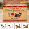 Most Wonderful Time Walking Cat Christmas Personalized Doormat
