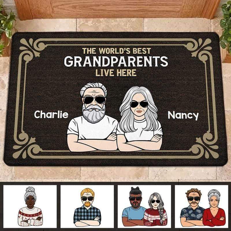 World‘s Best Grandparents Live Here Personalized Doormat (Dark Color)