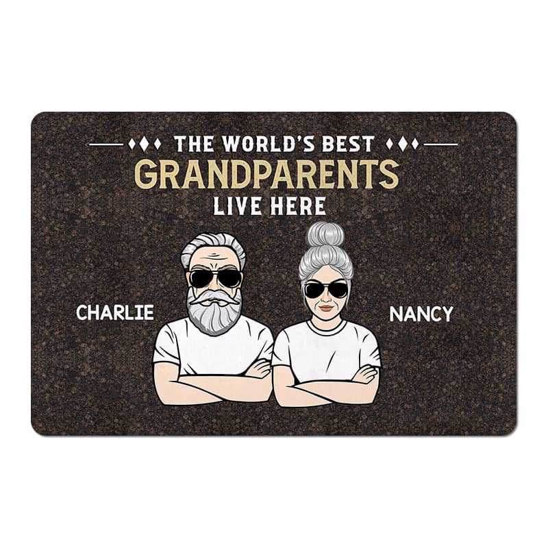 The World‘s Best Grandparents Live Here Personalized Doormat (Dark Col