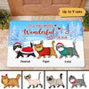 Walking Fluffy Cats Winter Christmas Personalized Doormat